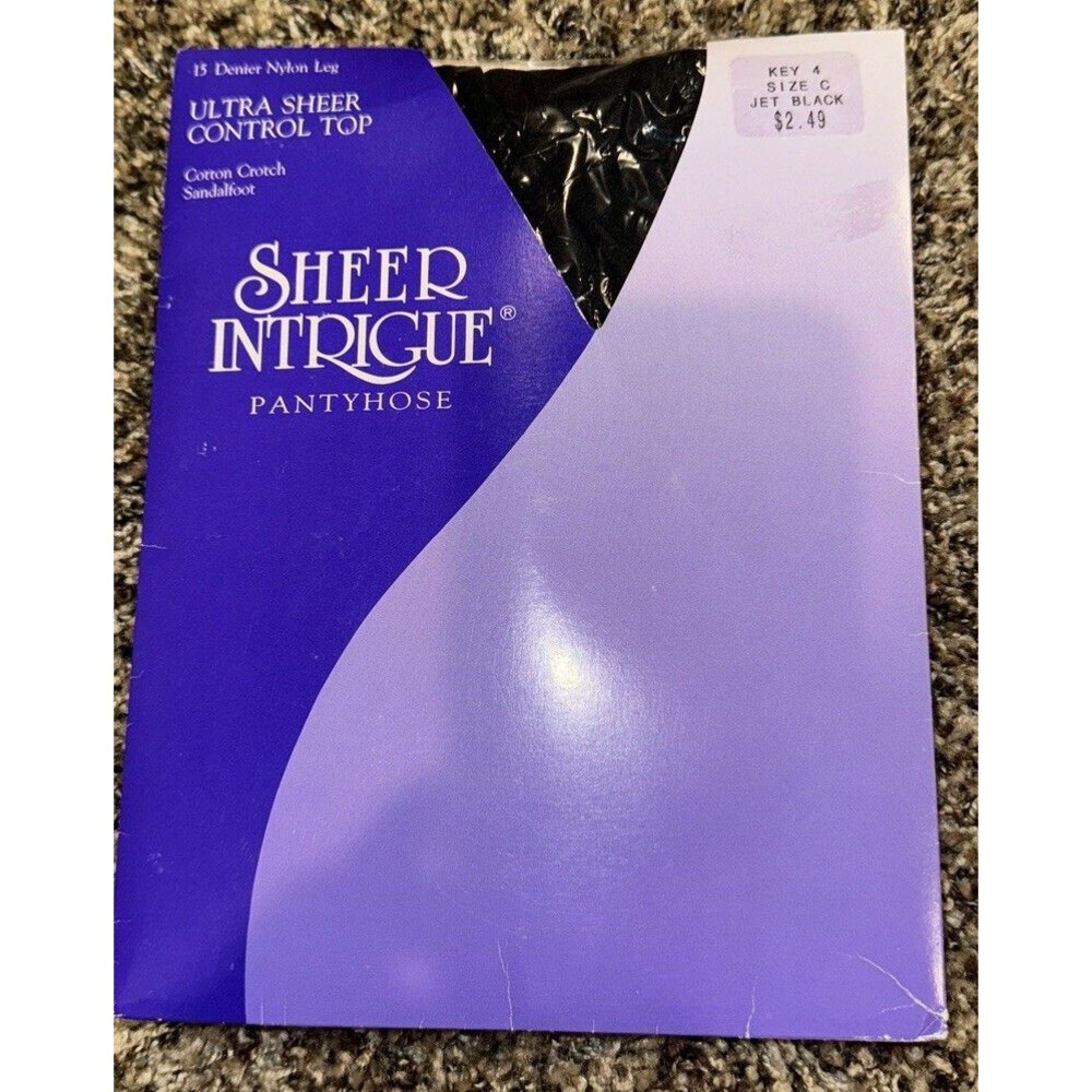 Vintage Sheer Intrigue Pantyhose Nude C Ultra Sheer Control Top Black NIP